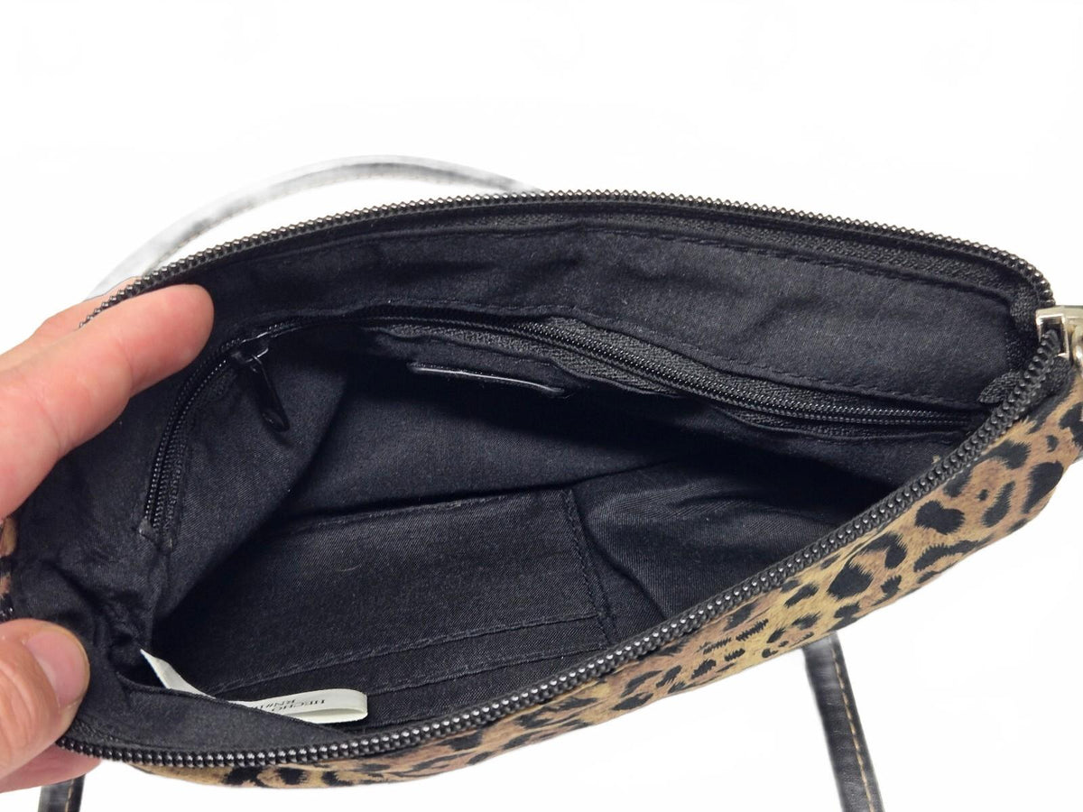 Chaps Leopard Print Faux Fur Convertible Crossbody Shoulder Bag with Silver-Tone
