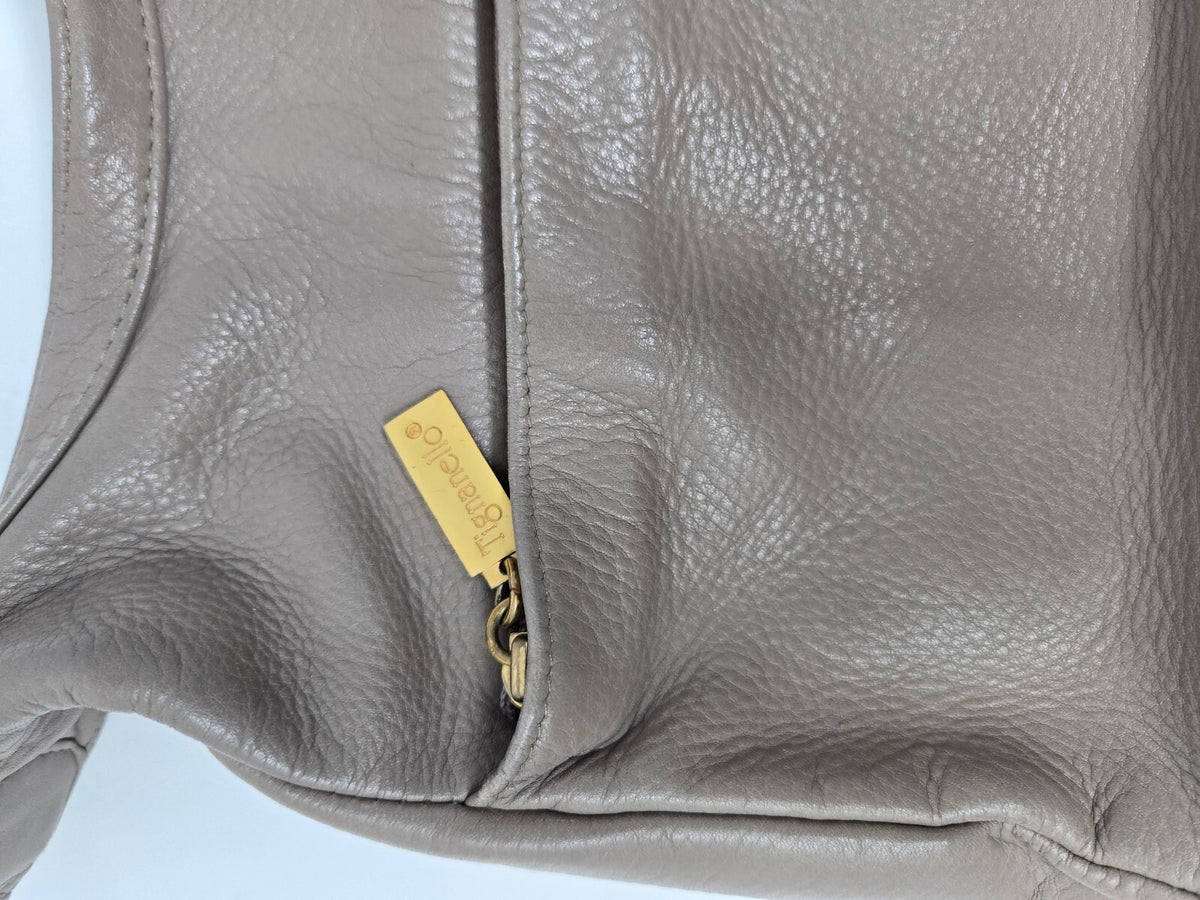 Vintage Tignanello Taupe Gray Slouchy Pebbled Leather Hobo Shoulder Bag