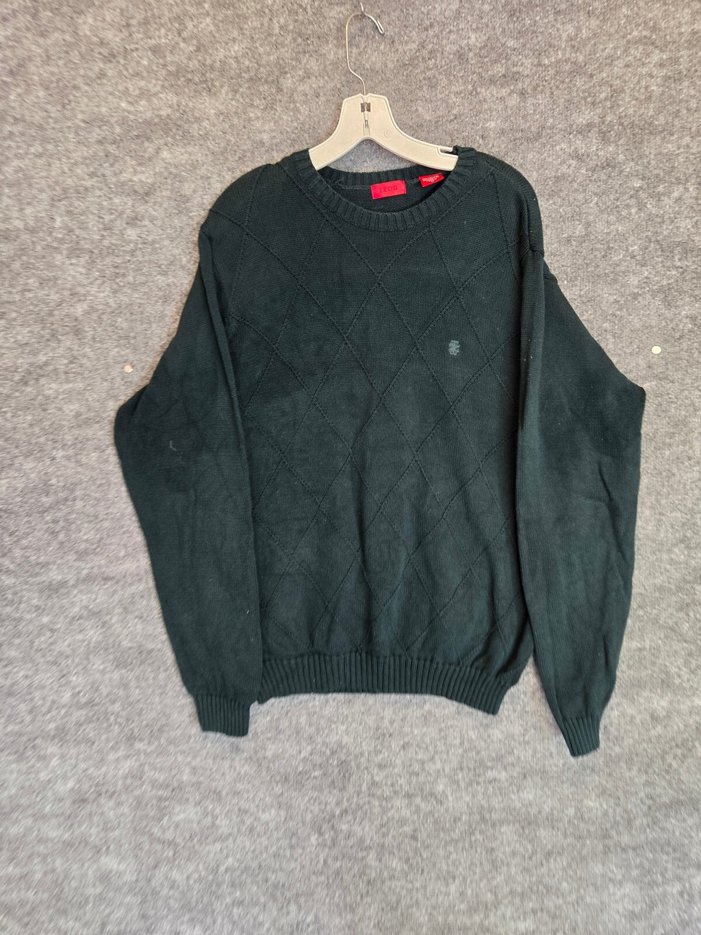 IZOD Hunter Green Cotton Cable Knit Diamond Pattern Crew Neck Sweater Size Med