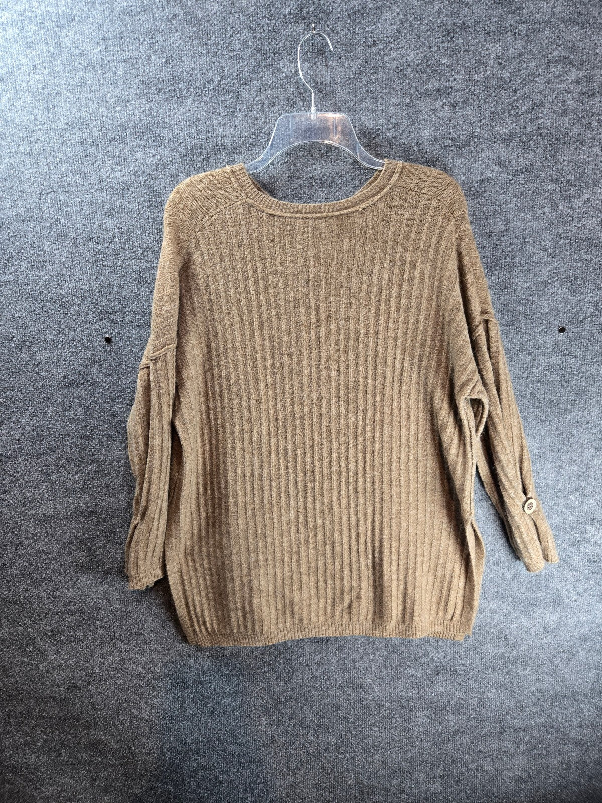 Intimately Free People Around The Clock Ribbed Knit Button Cuff Tunic Sweater Camel XS
