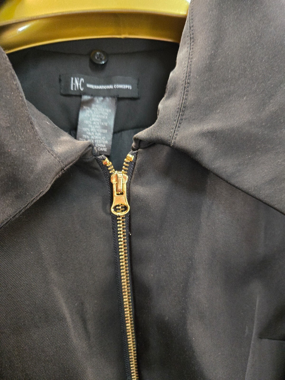 INC International Concepts Black Zip Front Belted Trench Coat Jacket Size L