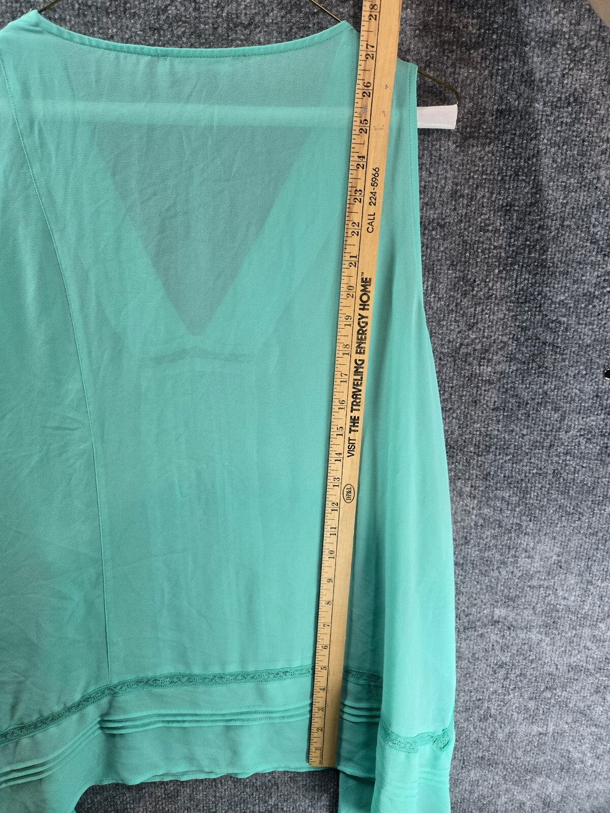 Lightweight Sheer Mint Green Sleeveless Blouse with V-Neck and Pleated Detail