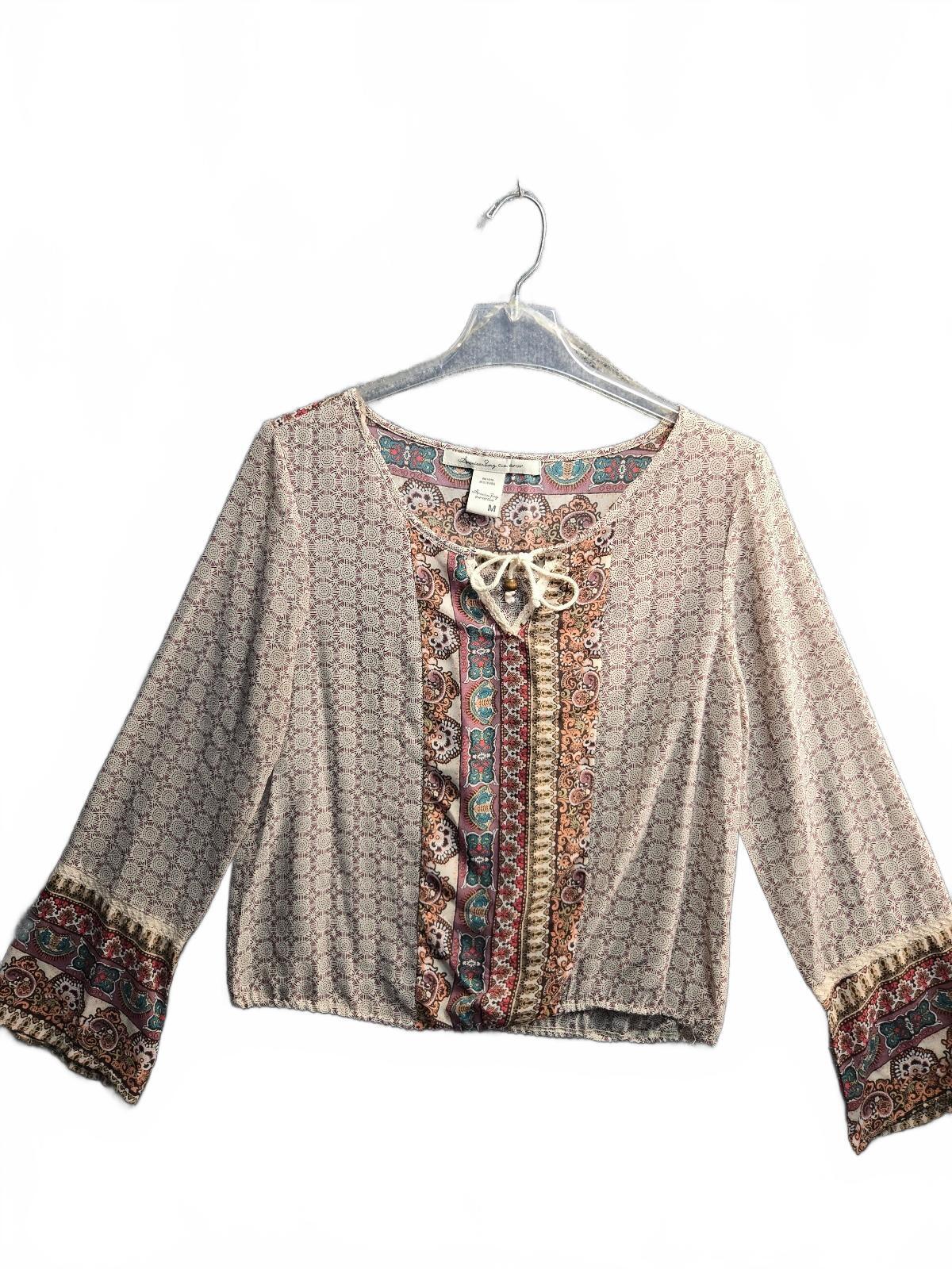American Rag Cie Women's Boho Paisley Print Blouse Top Size Medium M Long Sleeve