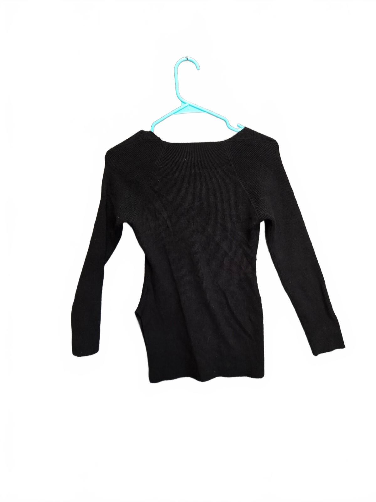 SHEIN Black Ribbed Knit Sweetheart Neckline Long Sleeve Sweater Top Size Medium
