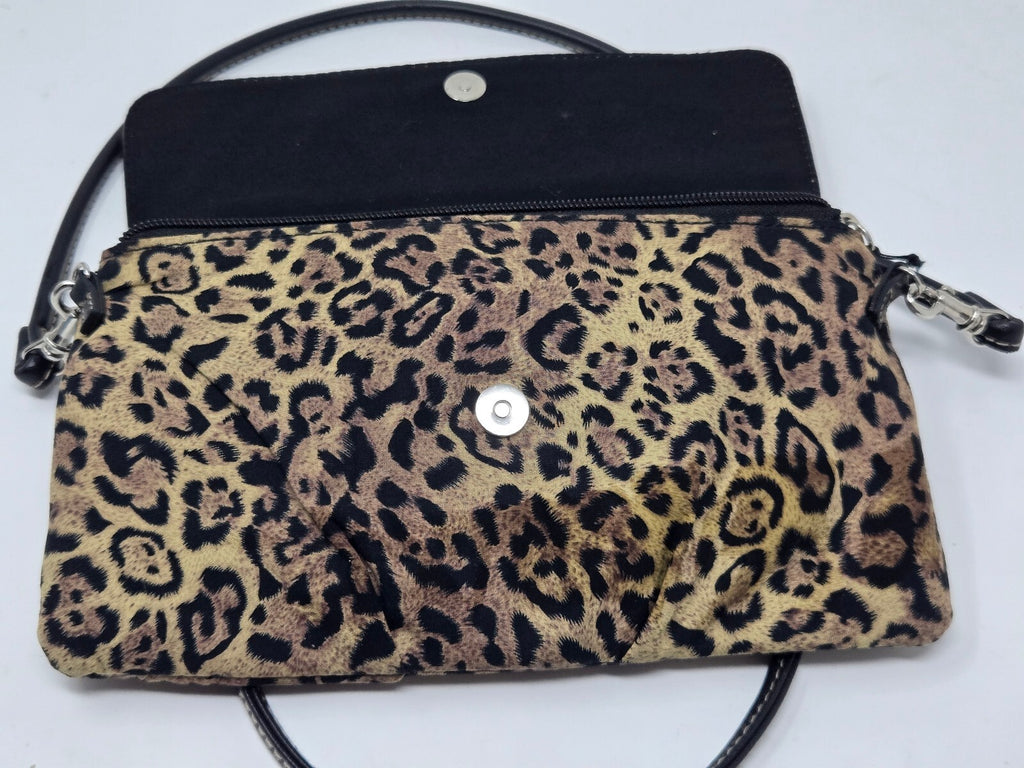 Chaps Leopard Print Faux Fur Convertible Crossbody Shoulder Bag with Silver-Tone
