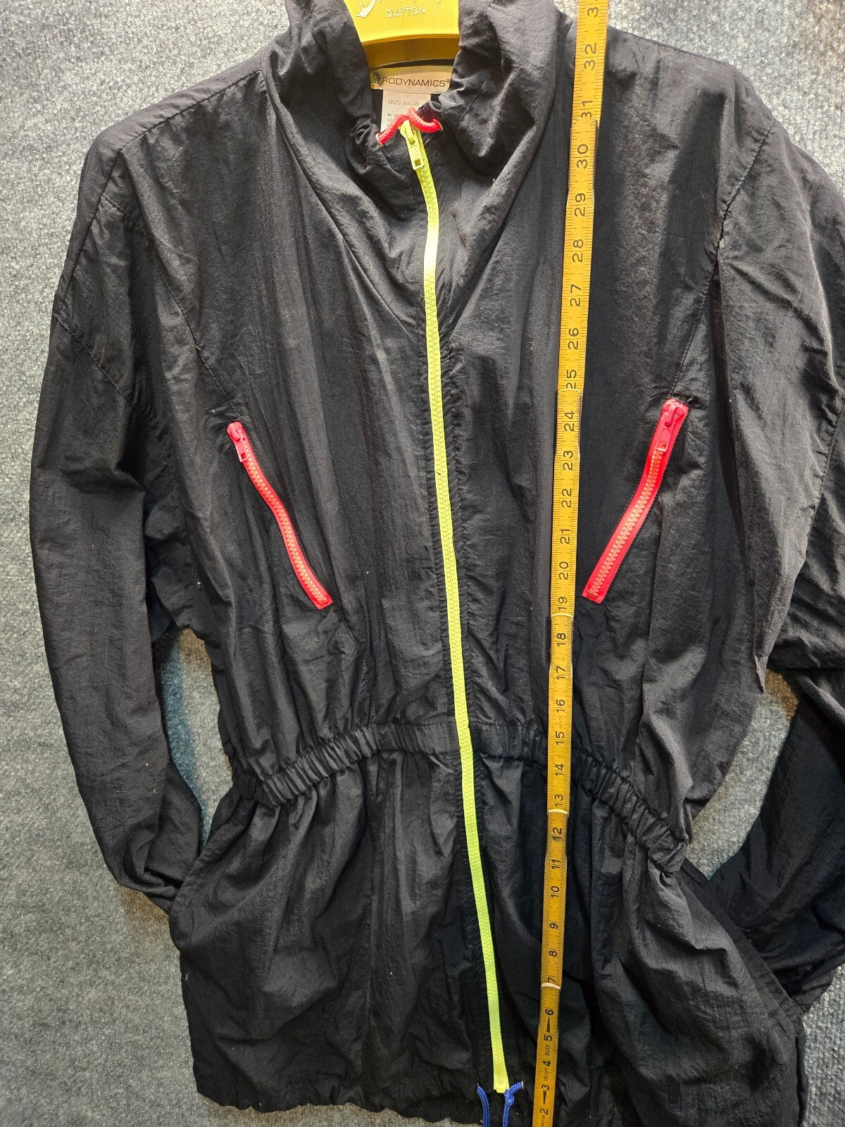 Aerodynamics Black Nylon Lightweight Jacket with Neon Yellow and Red Zippers M/L