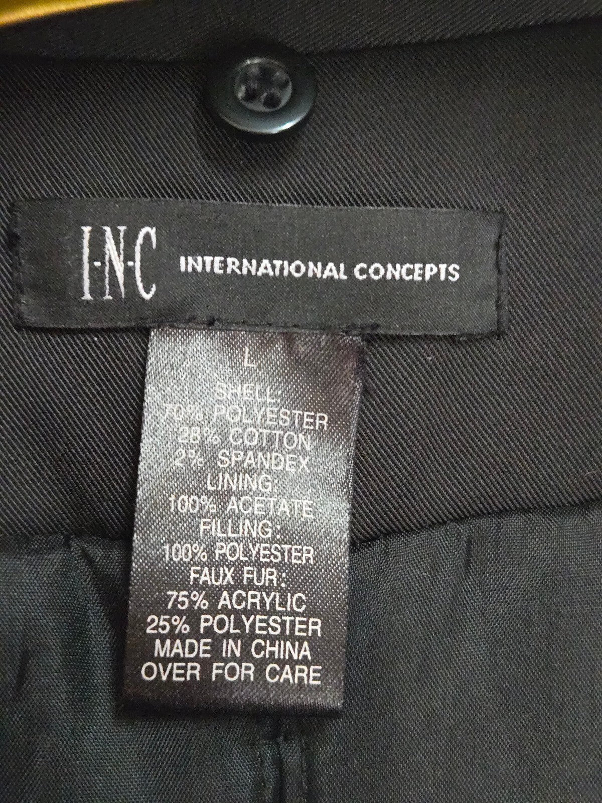 INC International Concepts Black Zip Front Belted Trench Coat Jacket Size L