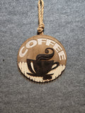 Rustic Wooden Coffee Wall Hanging Sign with Rope