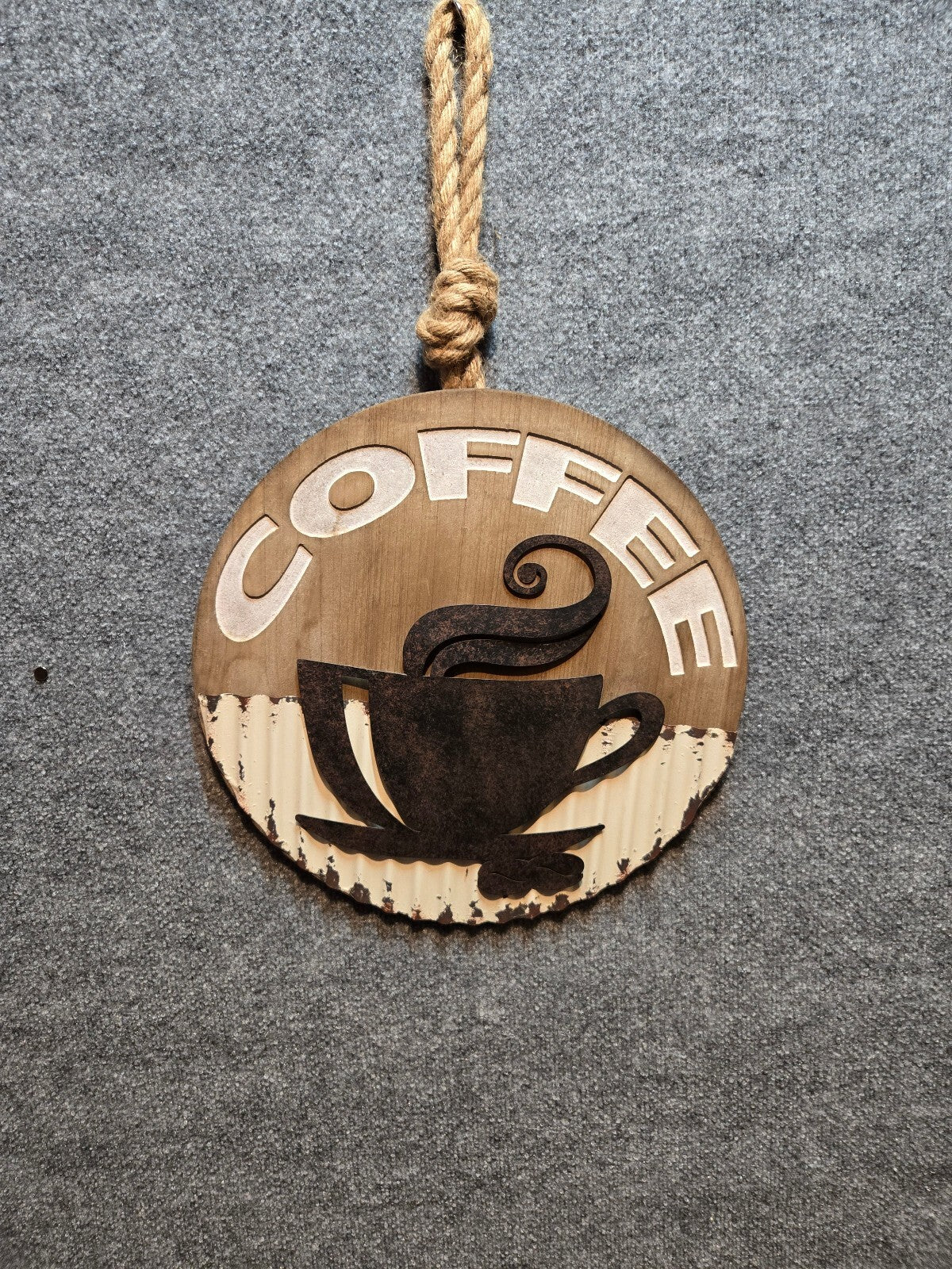 Rustic Wooden Coffee Wall Hanging Sign with Rope