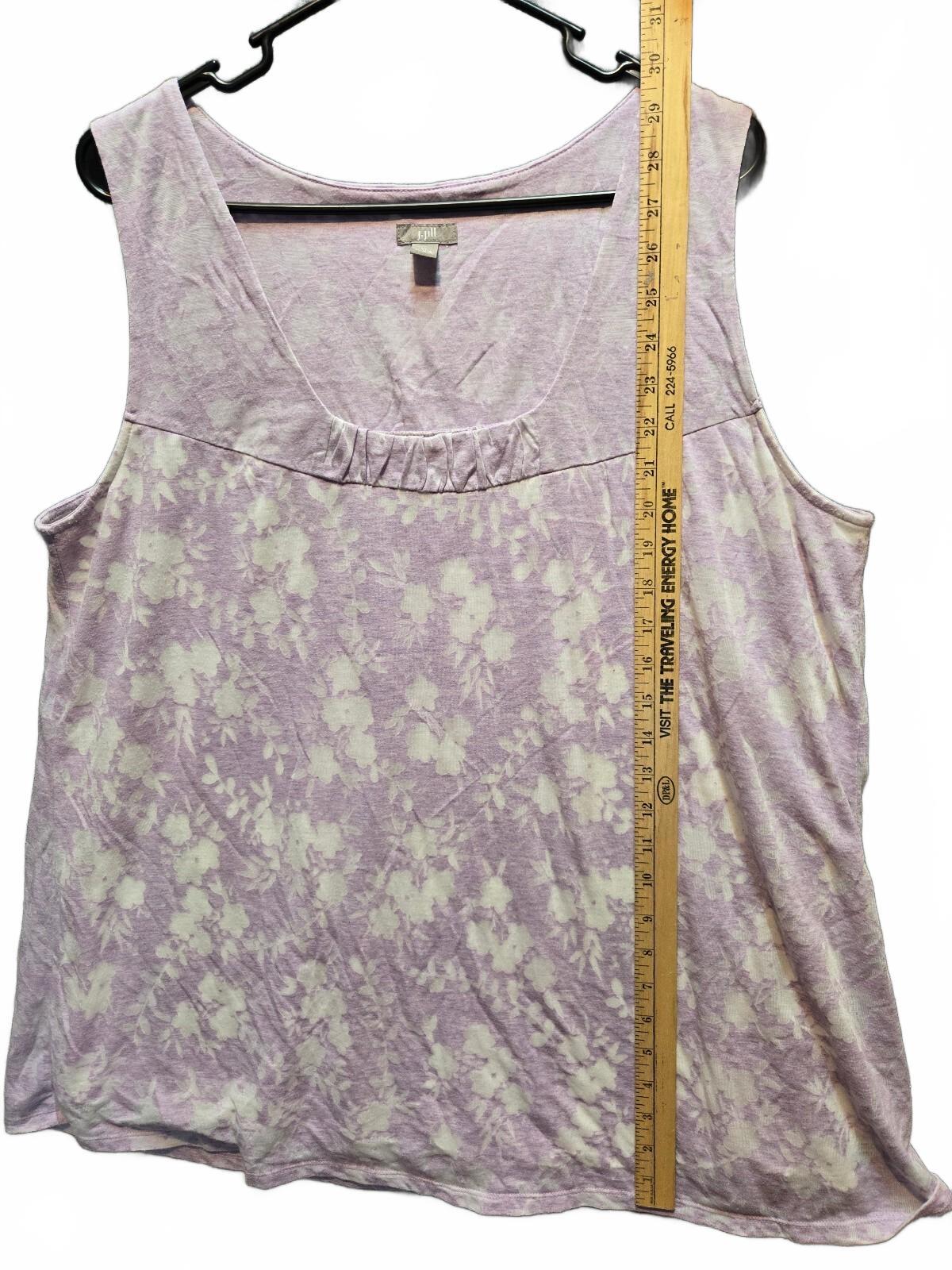 J. Jill Purple Floral Knit Tank Top Sleeveless Ruched Scoop Neck Size xl
