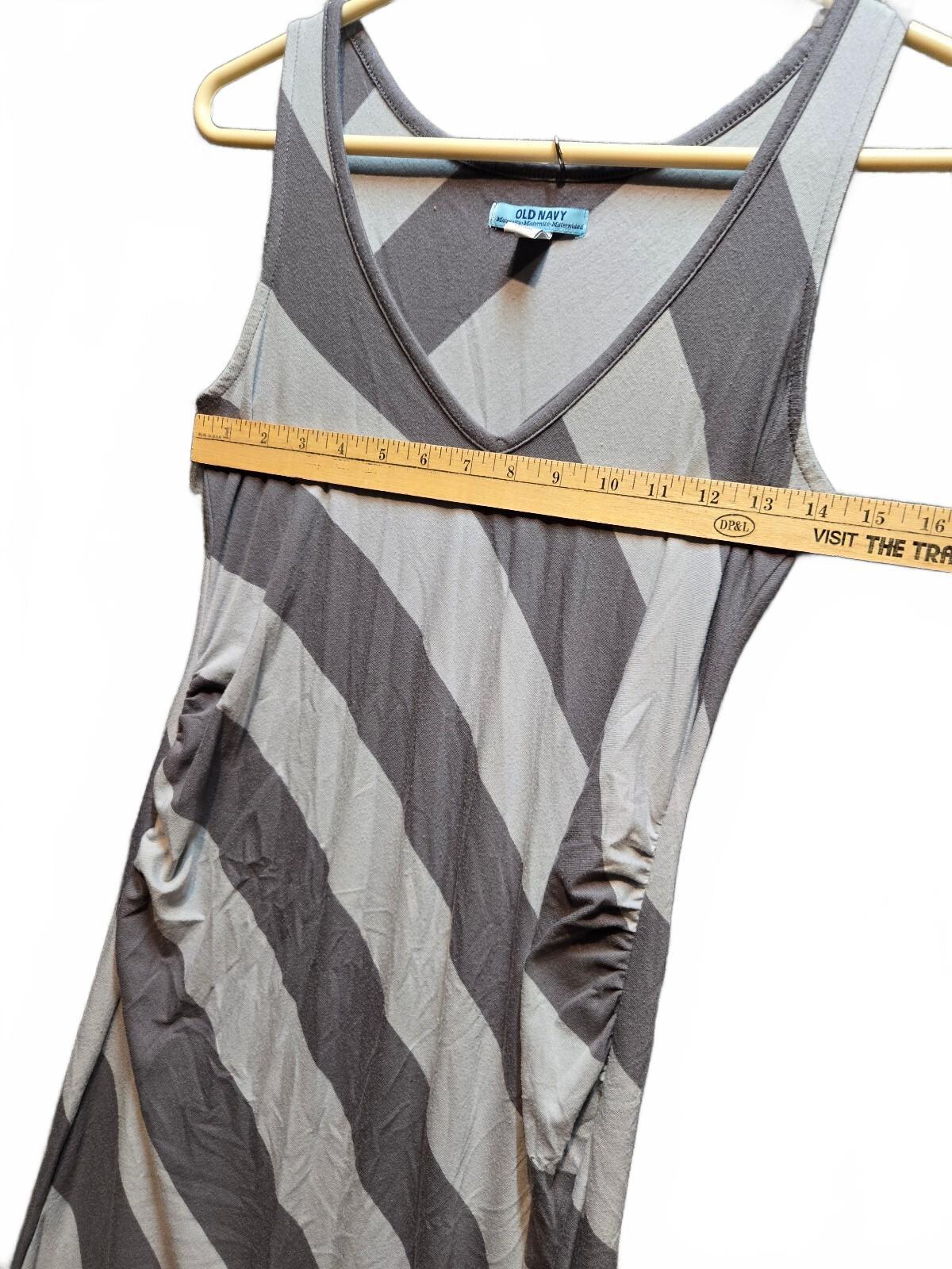 Old Navy Maternity Gray Striped Sleeveless Maxi Dress Ruched Side Knit Gown