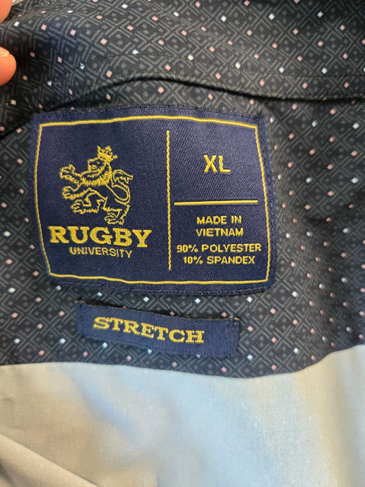 Rugby University Men's XL Stretch Short Sleeve Button-Up Shirt, Navy