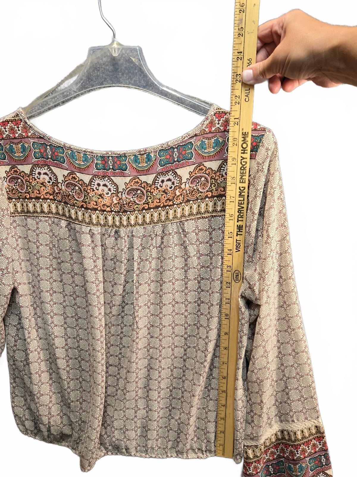 American Rag Cie Women's Boho Paisley Print Blouse Top Size Medium M Long Sleeve