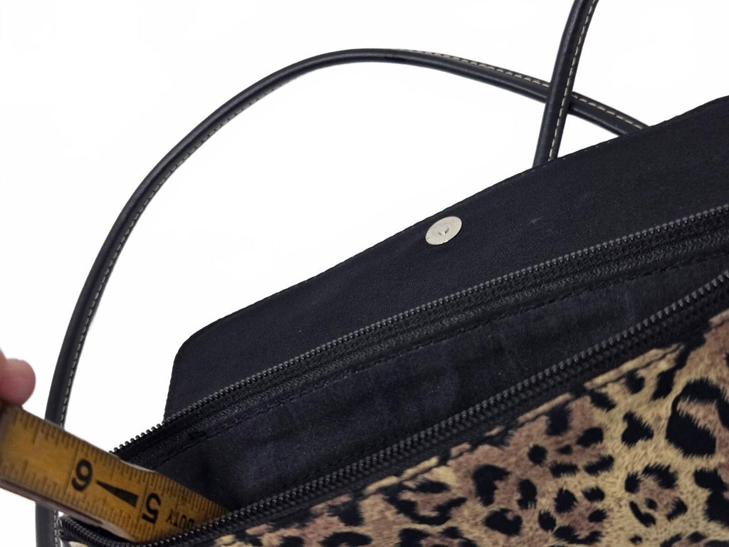 Chaps Leopard Print Faux Fur Convertible Crossbody Shoulder Bag with Silver-Tone