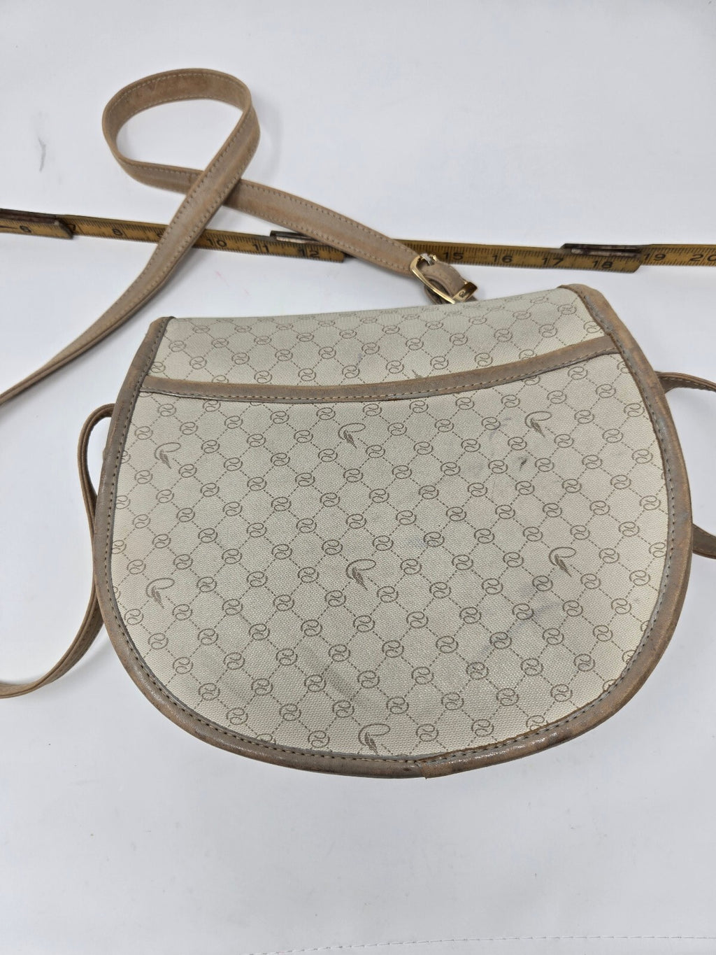Vintage 1980s Pappagallo Preppy Monogram Coated Canvas Crossbody Flap Bag