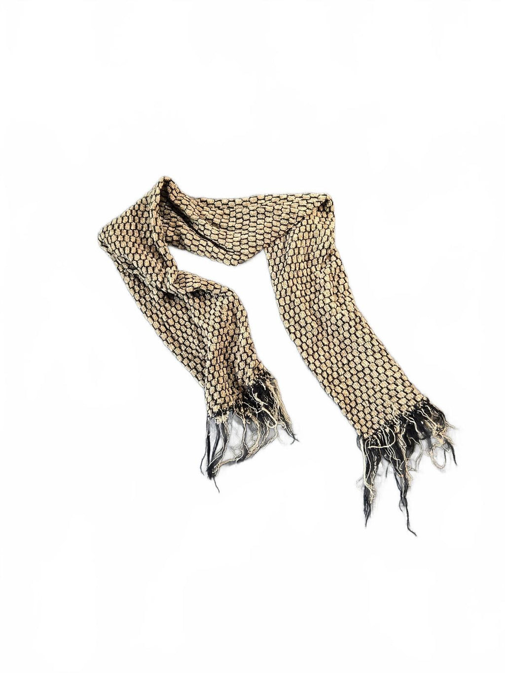 Textured Beige and Black Women's Scarf with Fringe