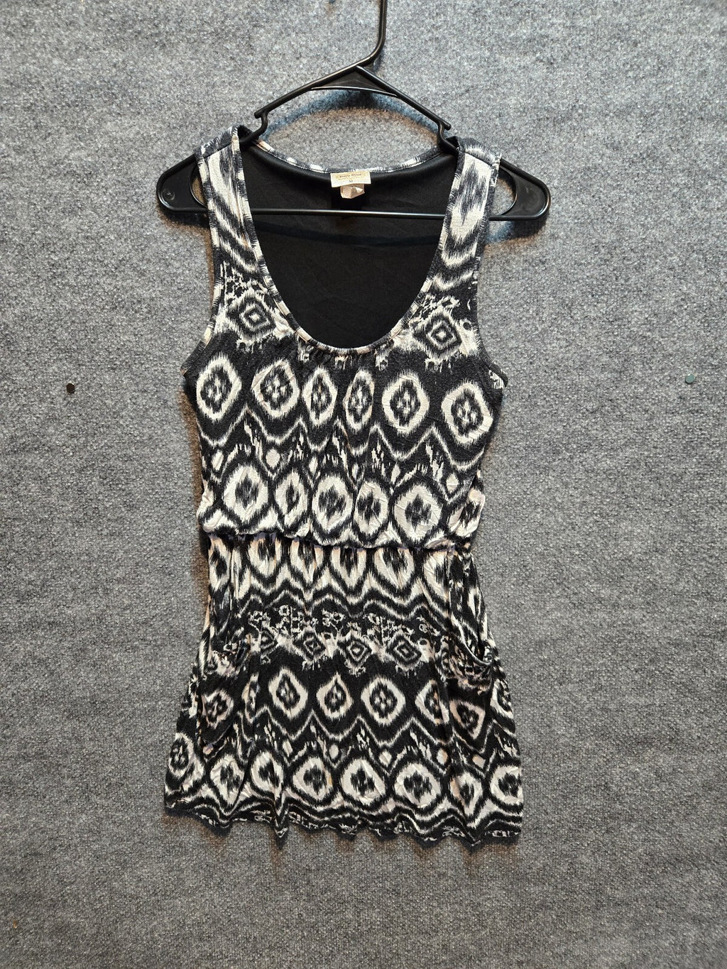 Pretty Good Black White Ikat Geometric Print Sleeveless Tank Dress Size M