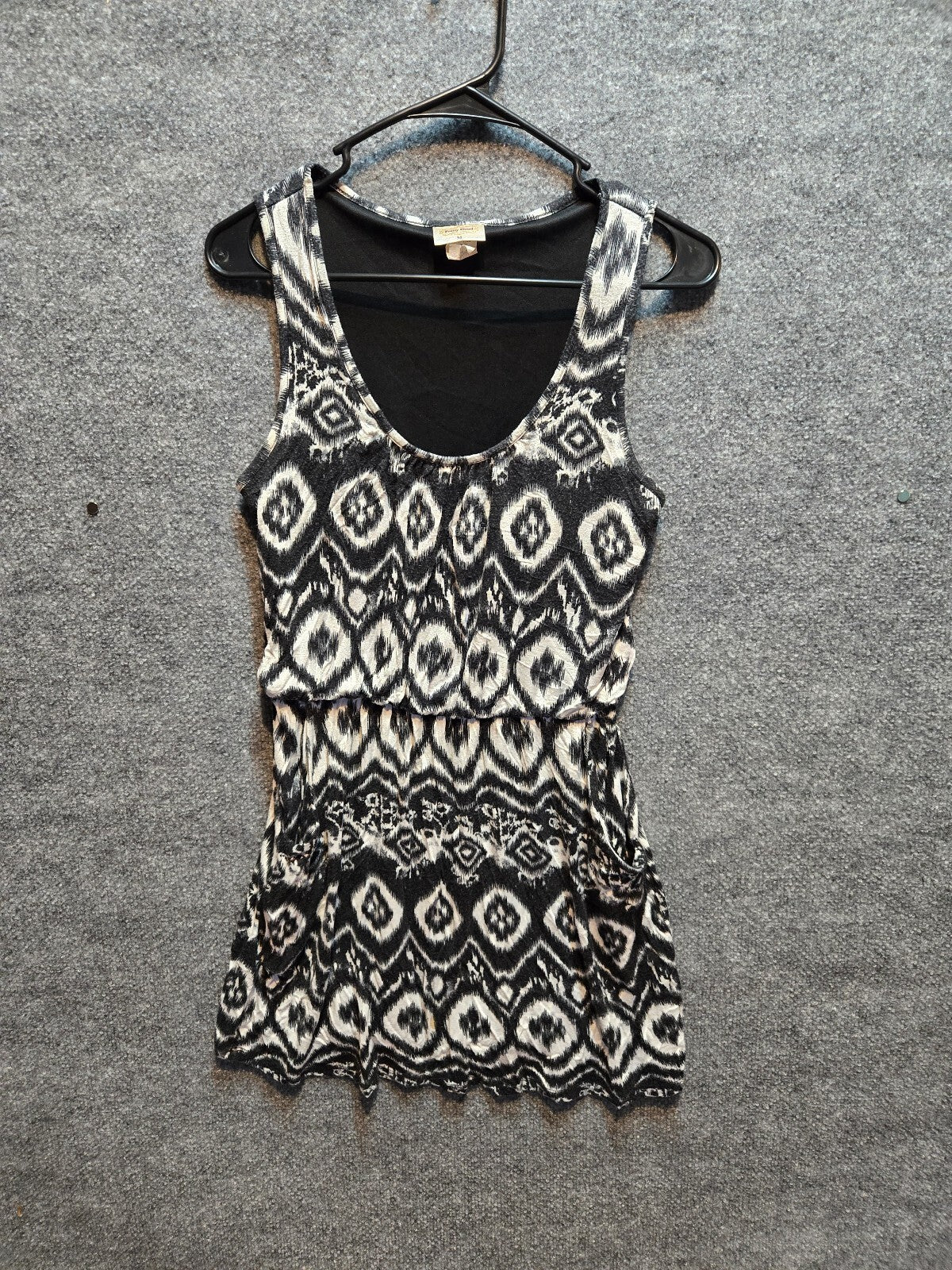 Pretty Good Black White Ikat Geometric Print Sleeveless Tank Dress Size M