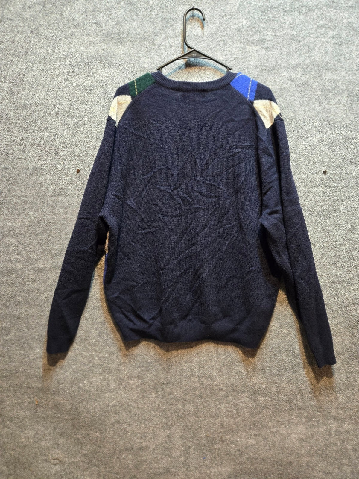 Brooks Brothers Men's 100% Scottish Lambswool Argyle V-Neck Sweater Navy XL