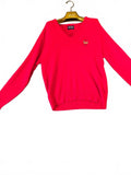 Pine State Red V-Neck Sweater with Chest Emblem