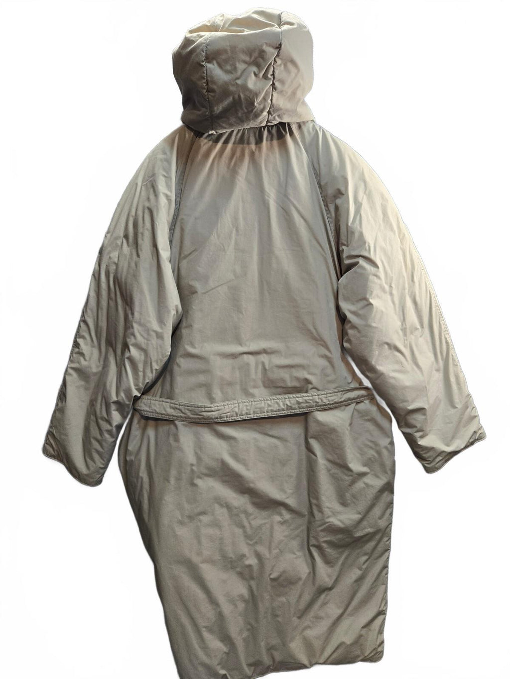 Long Beige Hooded Winter Coat with Belt Large