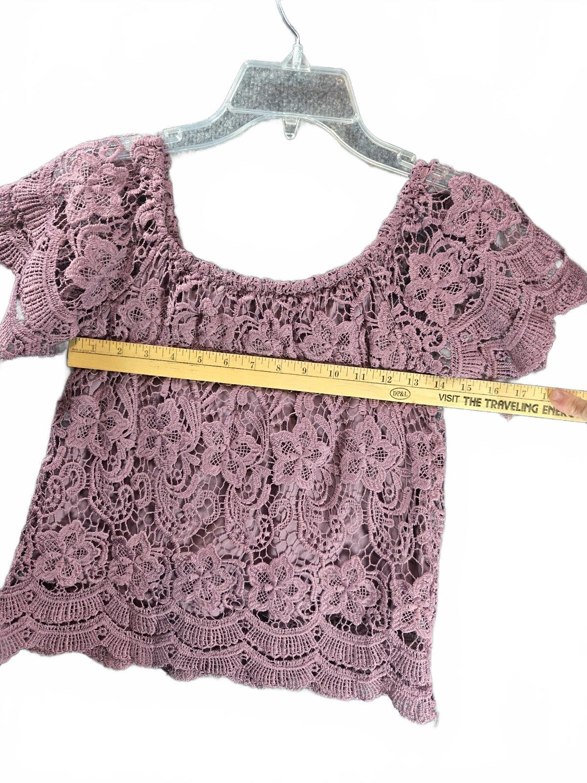 Haute Monde Floral Guipure Lace Off Shoulder Crop Blouse Top Dusty Rose Mauve