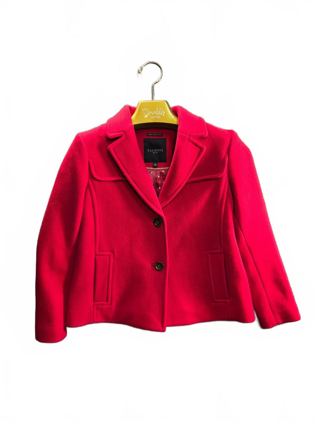 Talbots Petites Red Italian Wool Blend Cropped Jacket Coat Pockets Size 2P Lined
