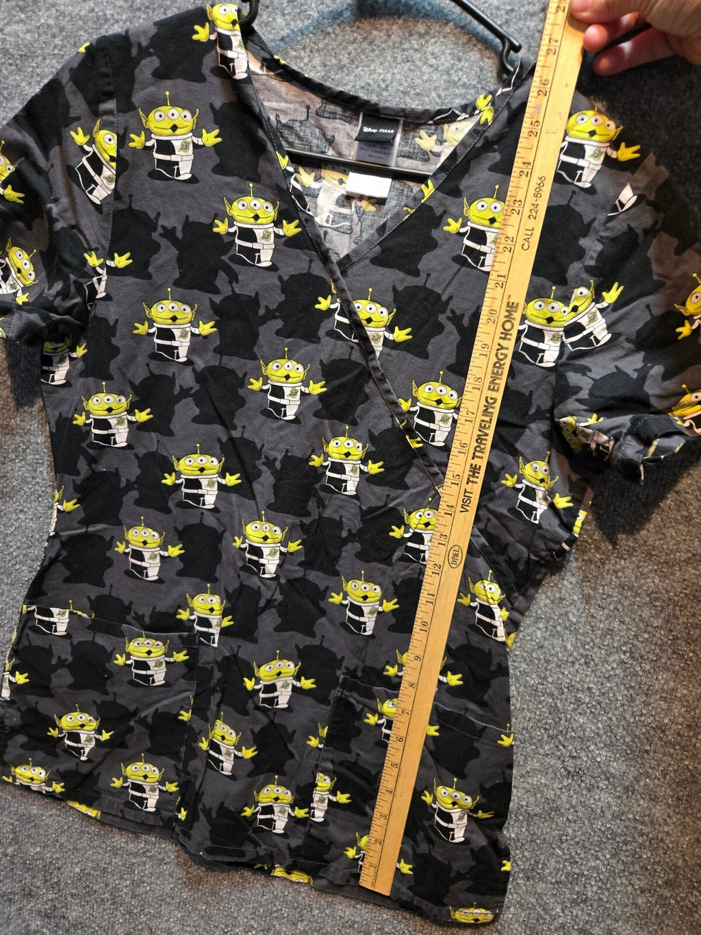 Disney Pixar Toy Story Alien Madness Mock Wrap Scrub Top Black Size Small
