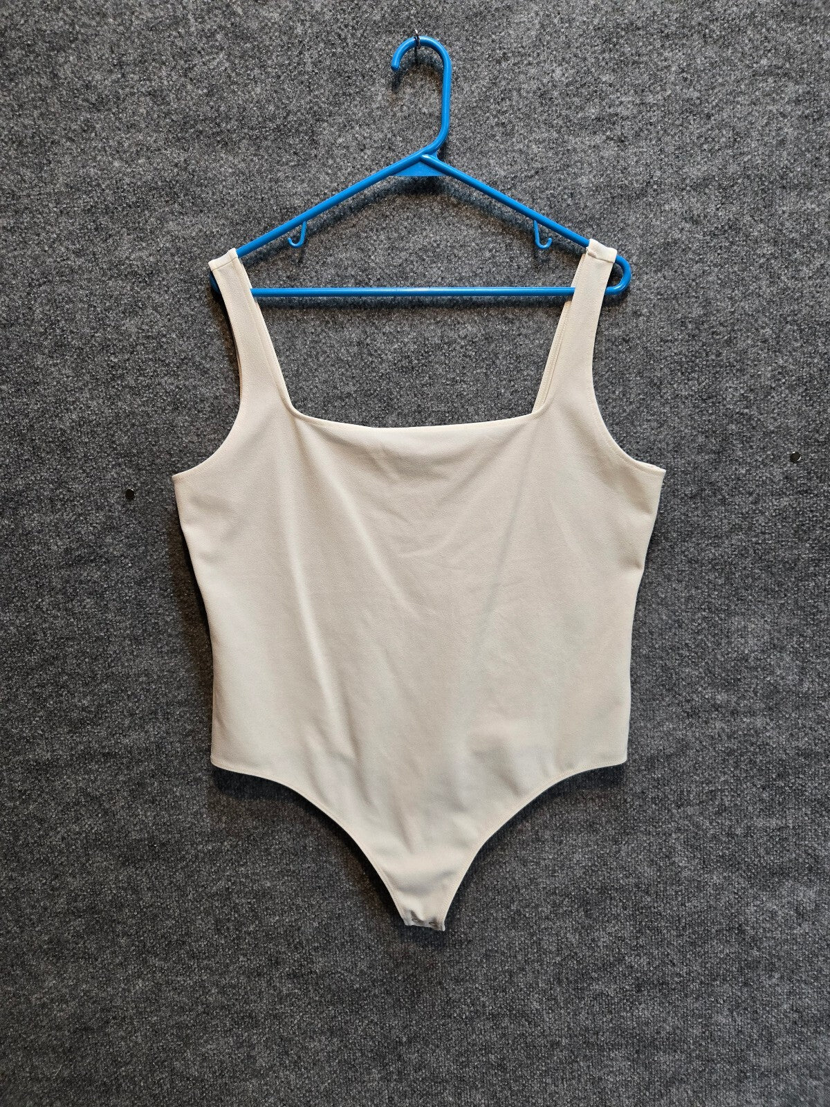 Express Women's Square Neck Sleeveless Tank Thong Bodysuit Cream Beige Size XL