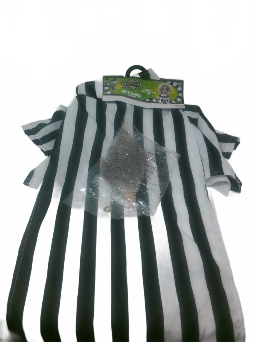 Beetlejuice Dog Costume with Jacket and Tie and Wig Size Large