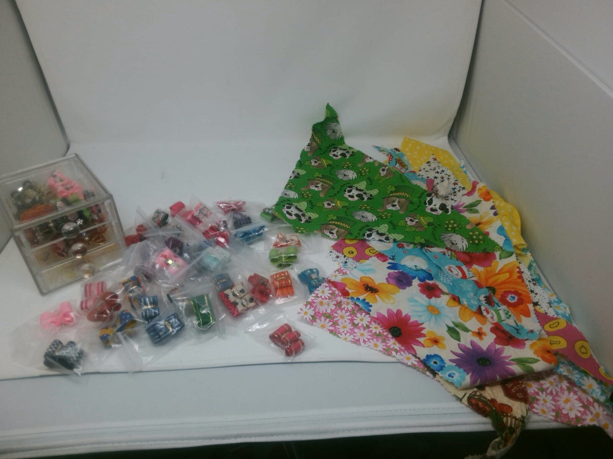 Bulk Pet GroomingLot- 35+ Assorted Handmade Dog Hair Bows & Bandanas Set
