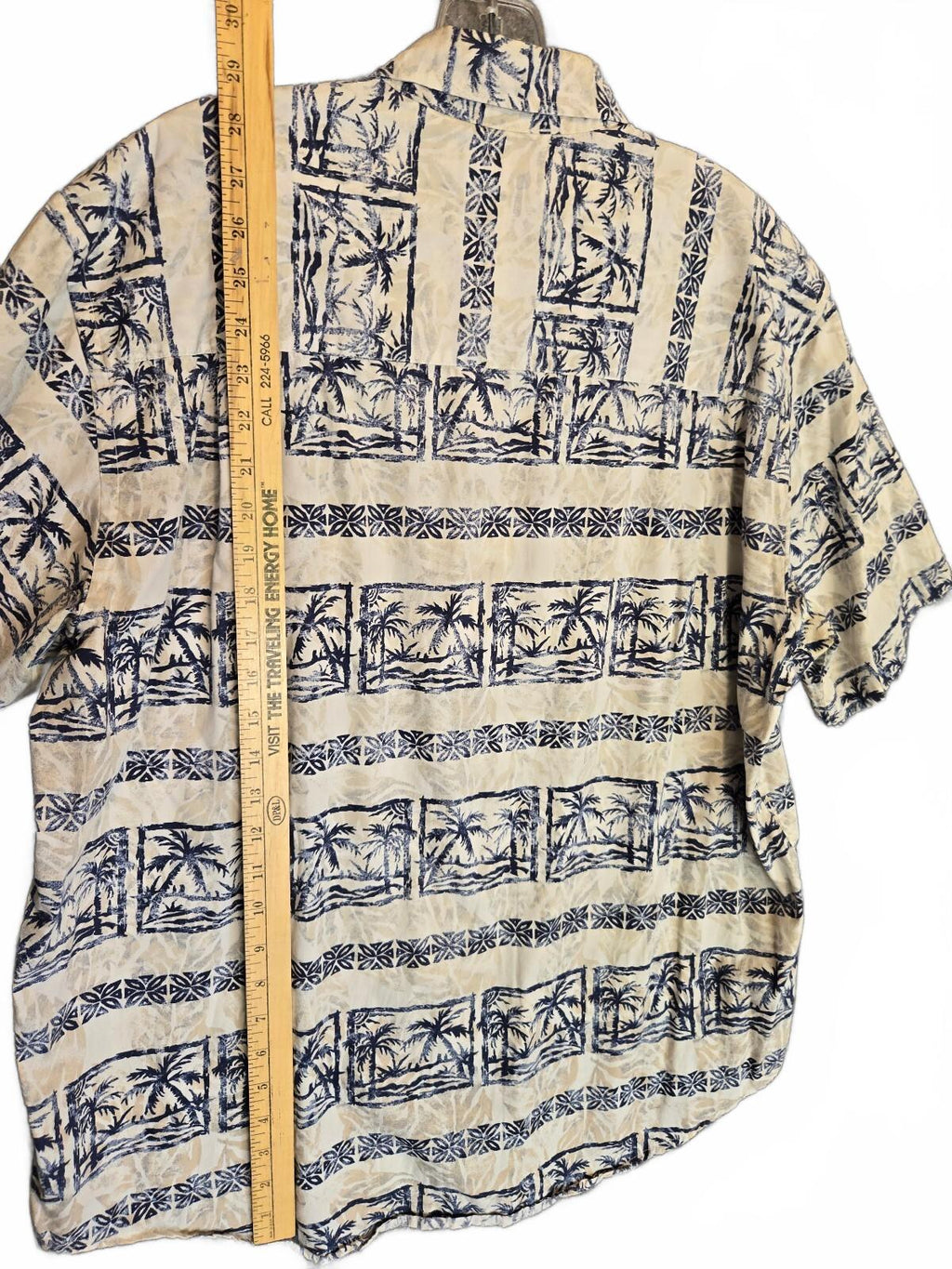 Crossings Men's Hawaiian Shirt Short Sleeve Palm Tree Block Print Blue Beige Lrg