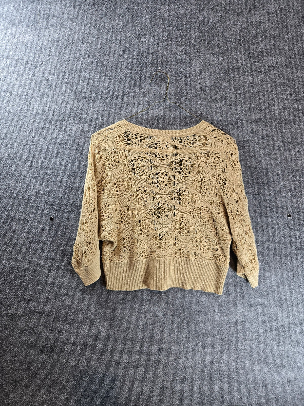 Apt. 9 Gold Metallic Shimmer Crochet Open Knit Cropped Cardigan Sweater Large