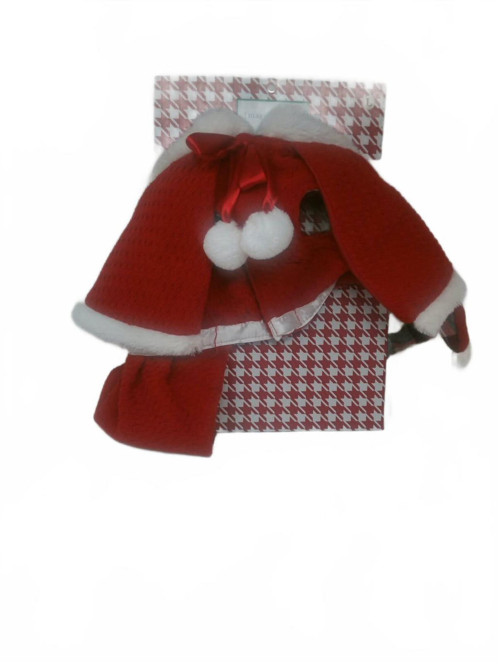 Red  Cape with White Faux Fur Trim and Pom Pom Accents For Dogs Size Large