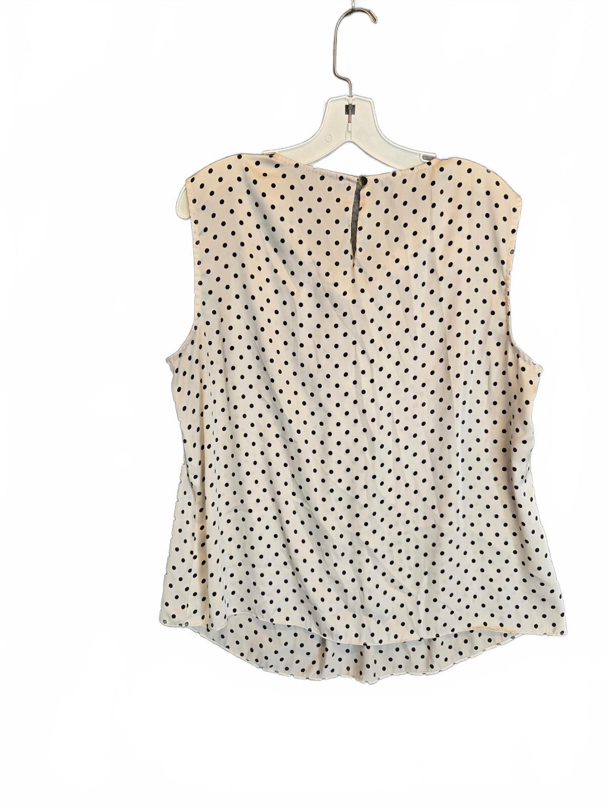 Jones New York Collection Blouse Womens Medium Cream Polka Dot Sleeveless Pleat