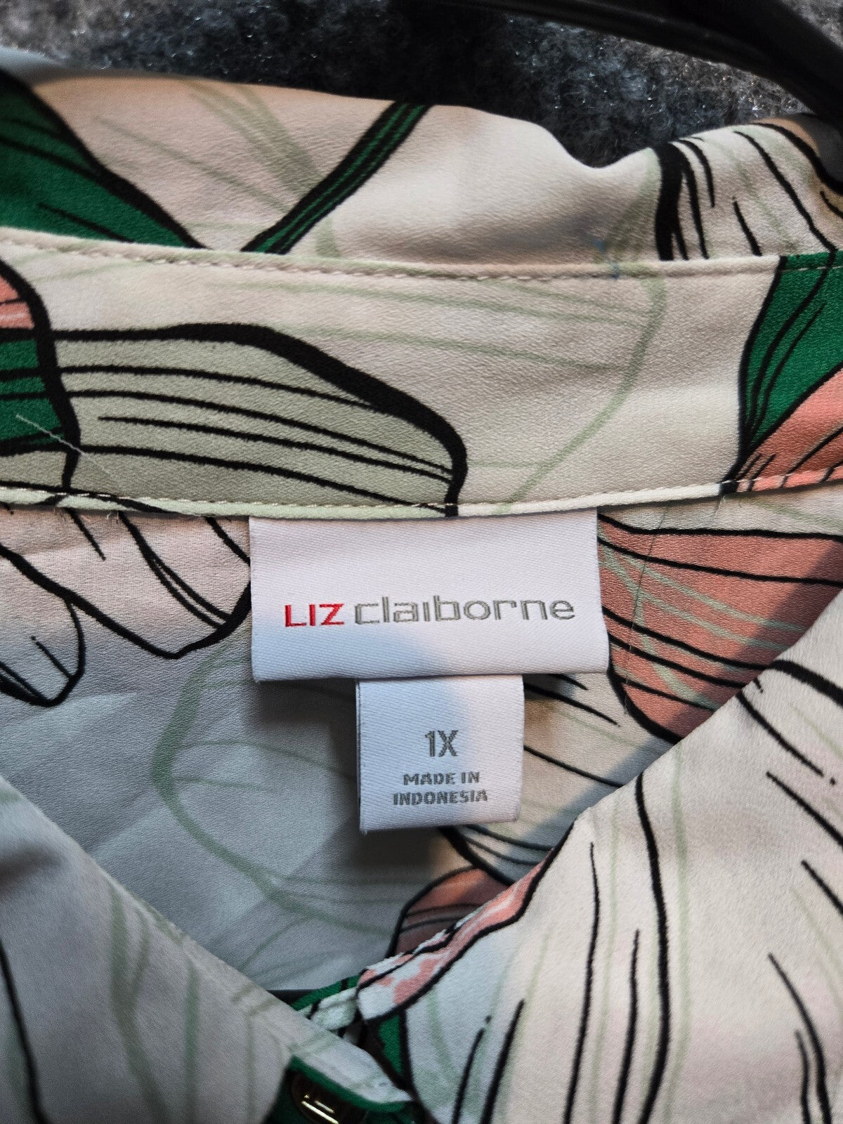 Liz Claiborne Floral Ruffle Button Down Blouse Top Pink Green Plus Size 1X