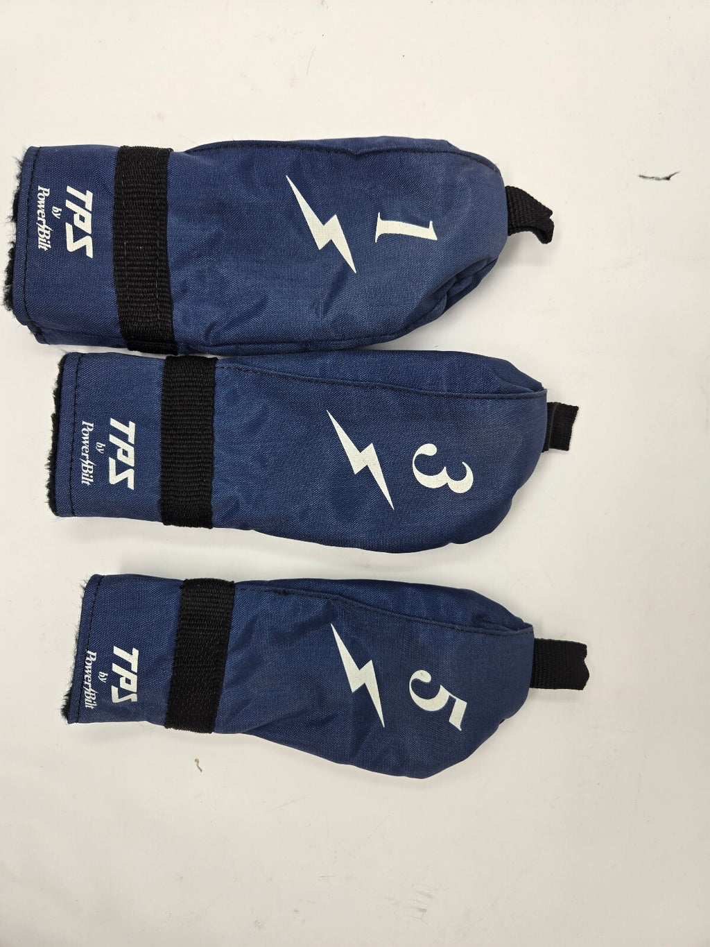 Vintage TPS by PowerBilt Golf Headcovers Lot 1 3 5 Navy Blue Nylon Wood Covers