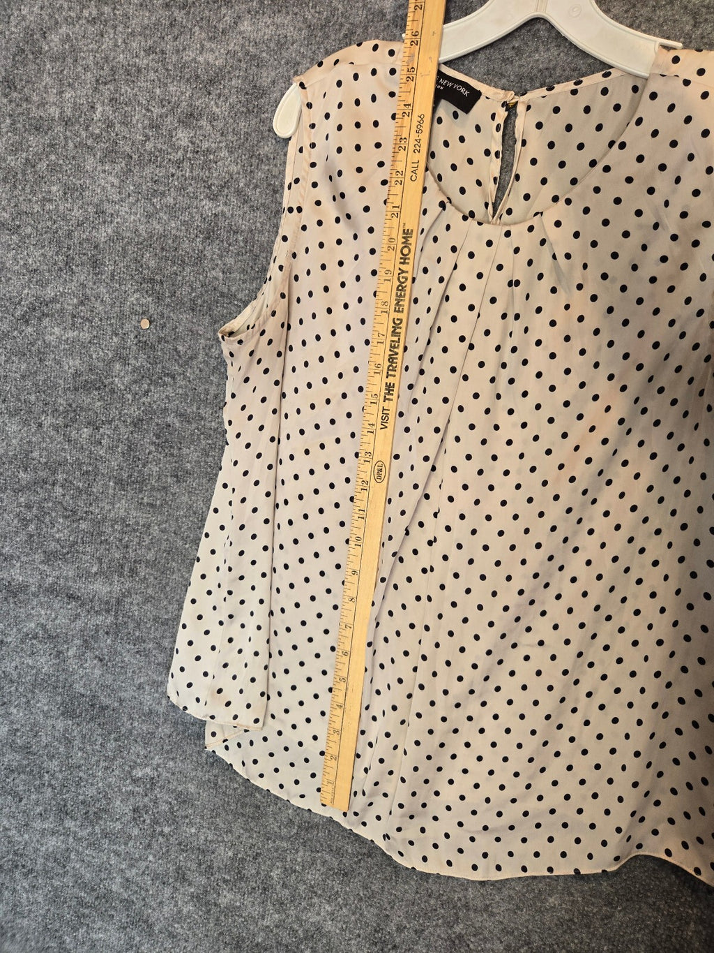 Jones New York Collection Blouse Womens Medium Cream Polka Dot Sleeveless Pleat