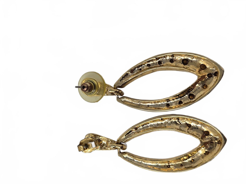 Vintage D'Bello Gold-Tone Two-Tone Pavé Rhinestone Teardrop Open Marquise Dangle