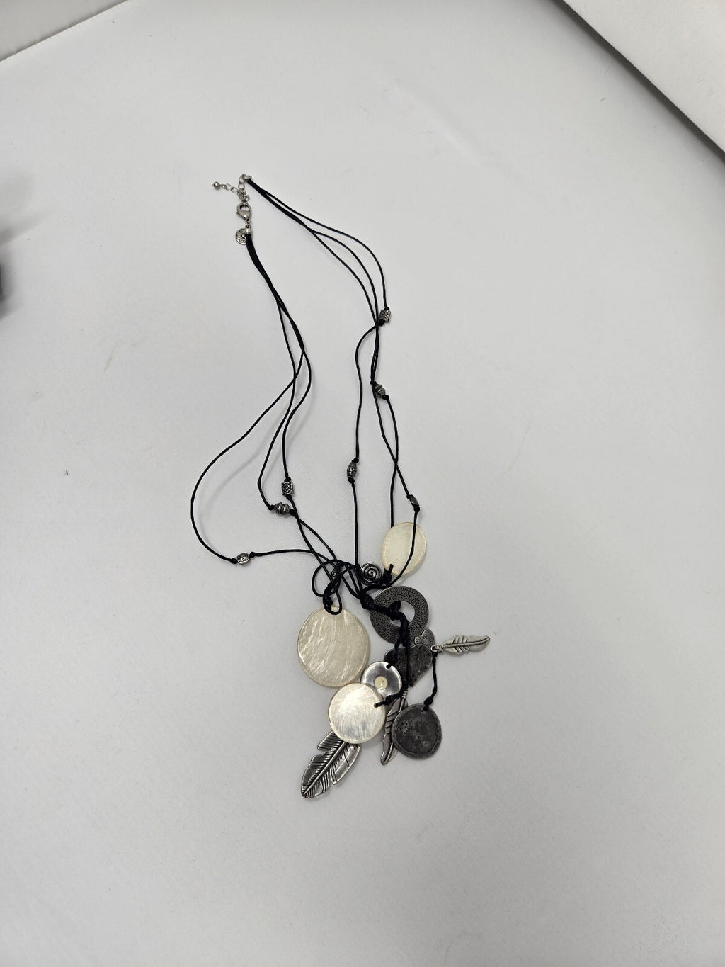 Silpada Retired Multi-Strand Cord Mother of Pearl & Sterling Silver Charm