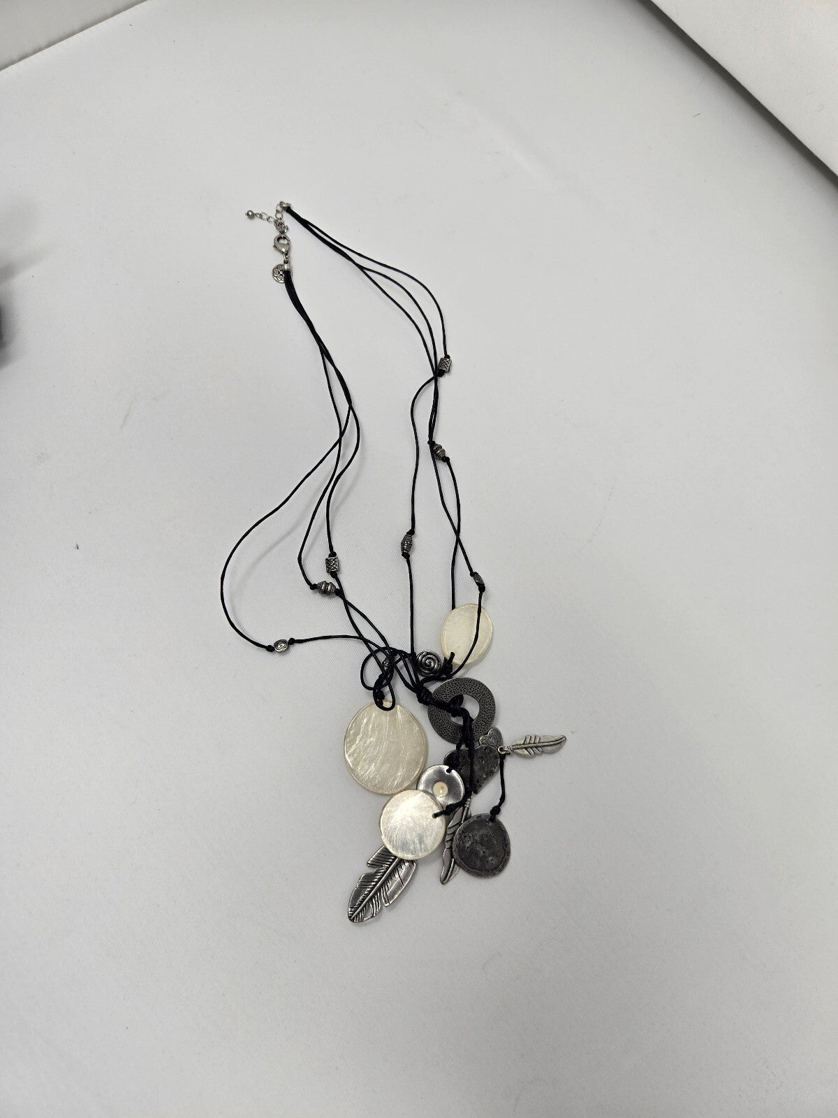 Silpada Retired Multi-Strand Cord Mother of Pearl & Sterling Silver Charm