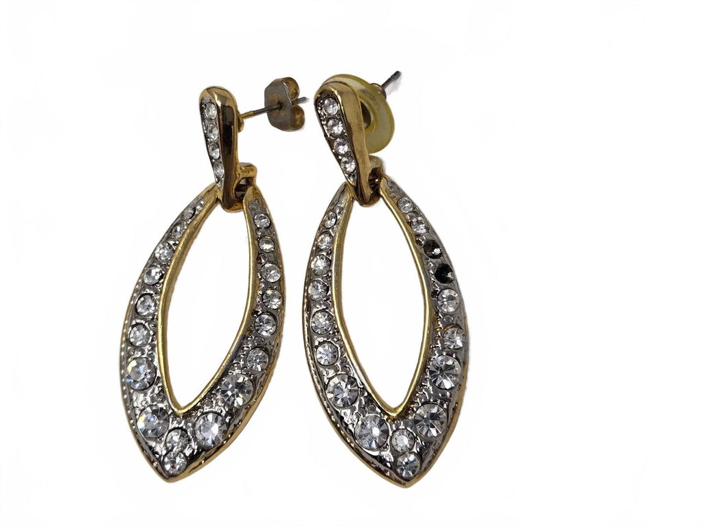 Vintage D'Bello Gold-Tone Two-Tone Pavé Rhinestone Teardrop Open Marquise Dangle