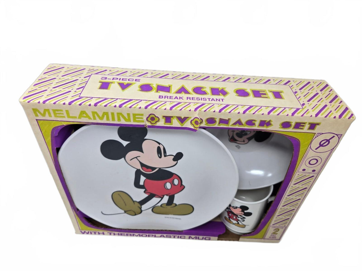 Vintage 1970s Disney Mickey Mouse Melamine TV Snack Set