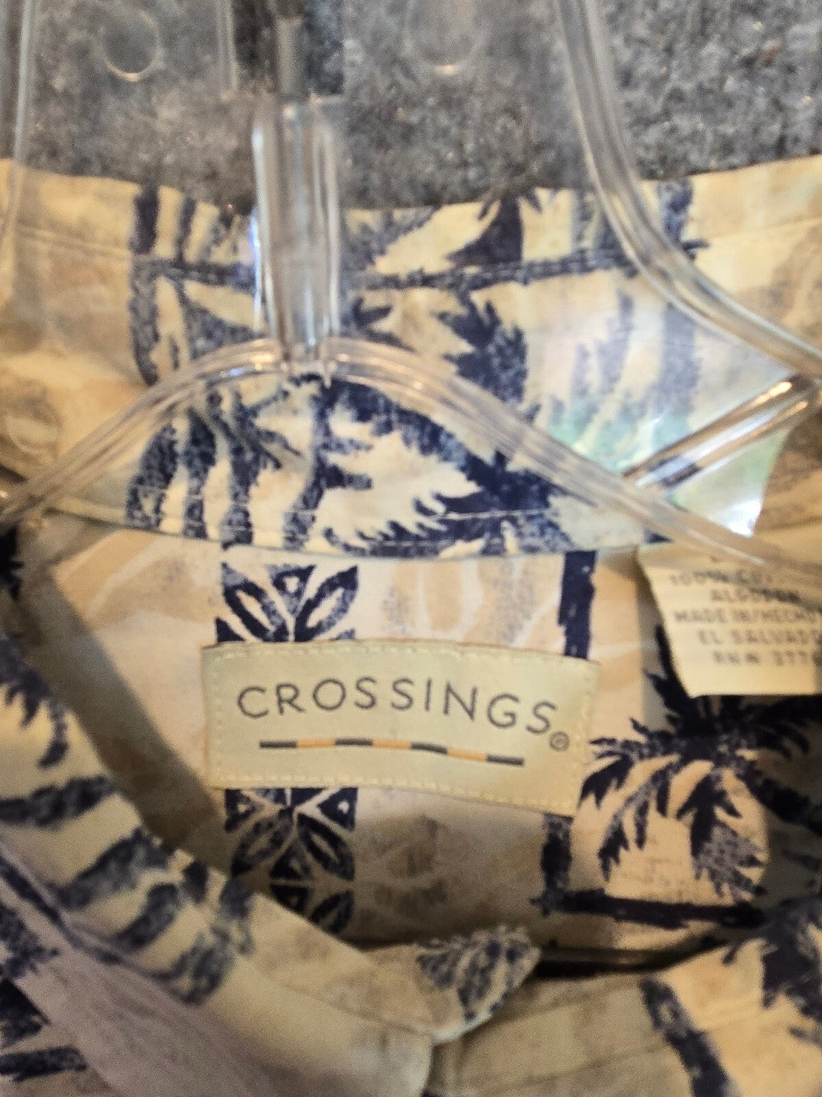 Crossings Men's Hawaiian Shirt Short Sleeve Palm Tree Block Print Blue Beige Lrg