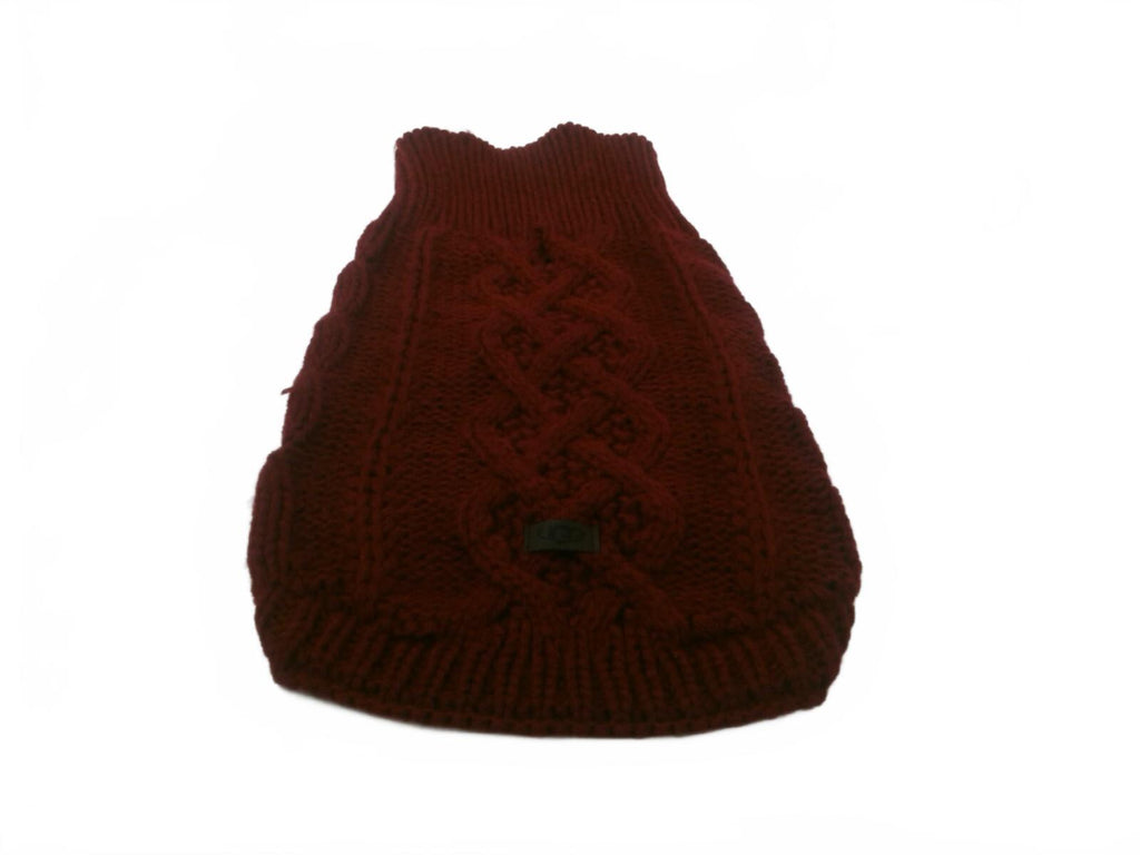 UGG Medium Burgundy Cable Knit Pet Sweater with Turtleneck - Cozy Dog Clothing