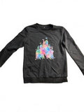 Black Sweatshirt with Colorful Castle Graphic, Size Medium