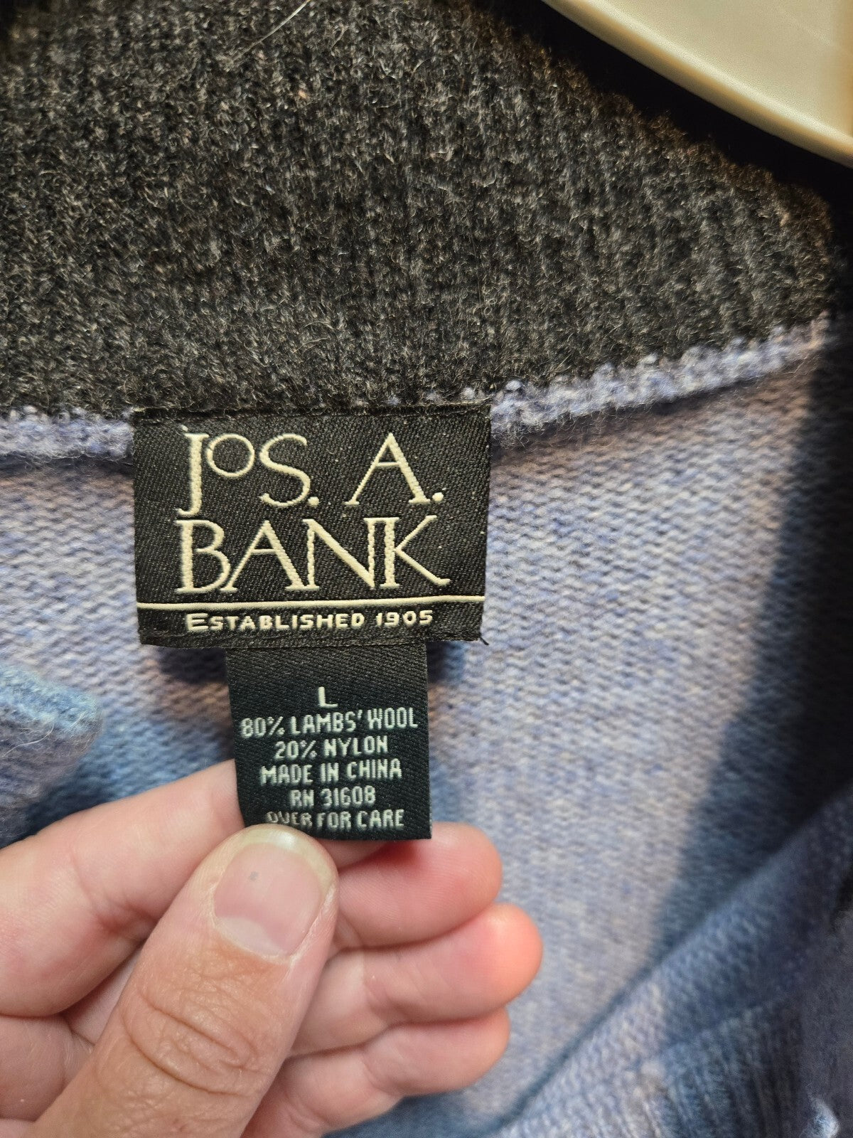 JoS. A. Bank Men's Mock Neck Button Henley Sweater Lambswool Blend Blue Size L