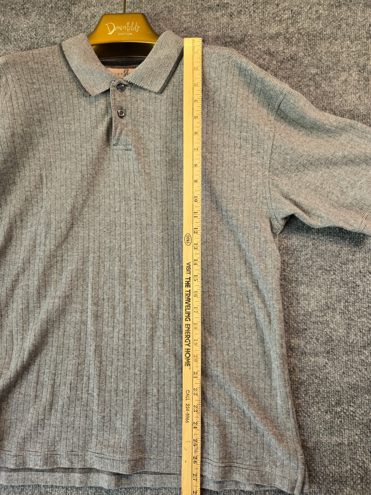 Vintage River Trader Knit Polo Shirt Mens Large L Gray Micro Stripe Cotton 80s