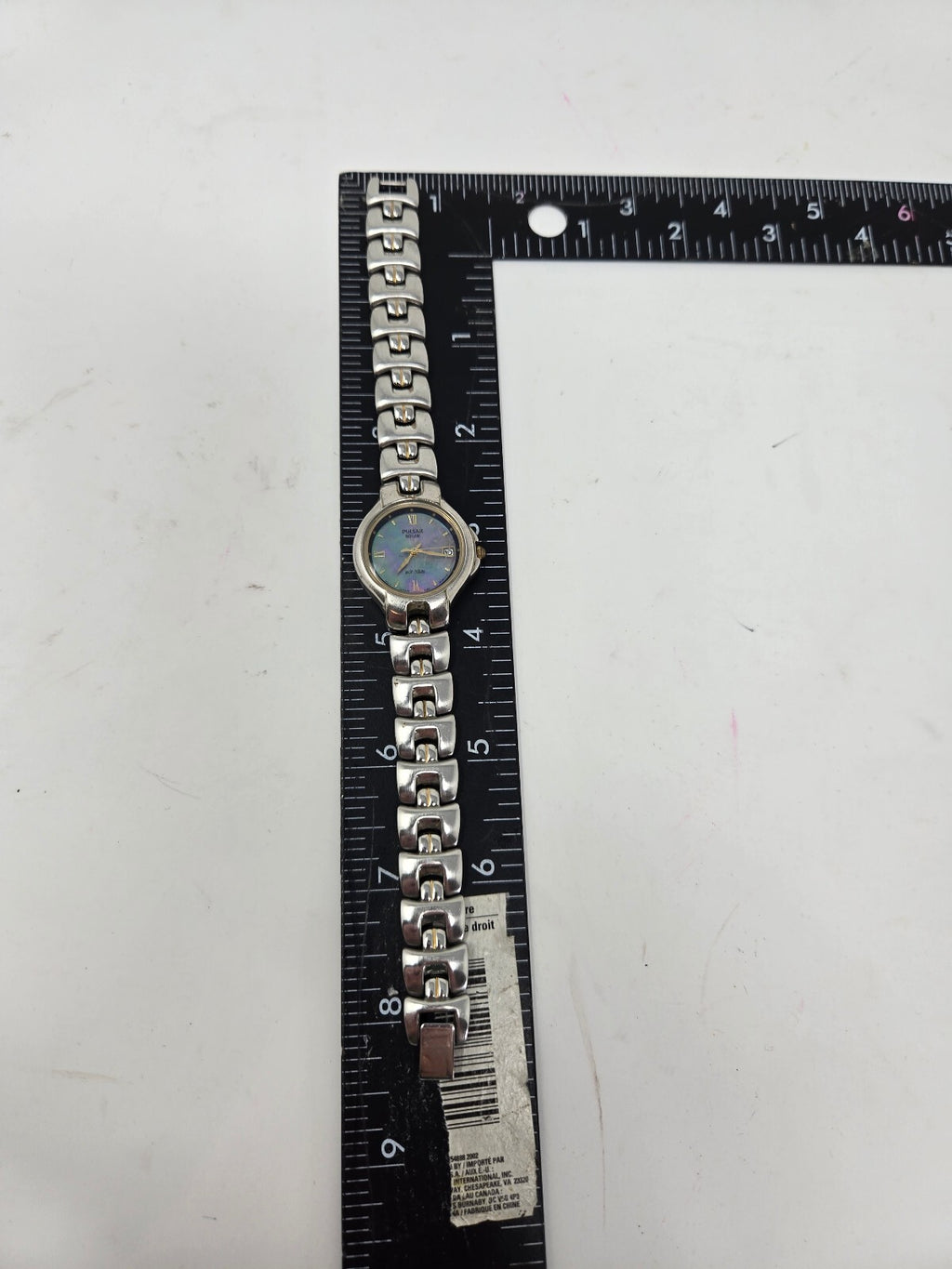 Vintage Pulsar Solar Ladies Watch – Silver Tone Link Bracelet, Blue Purple