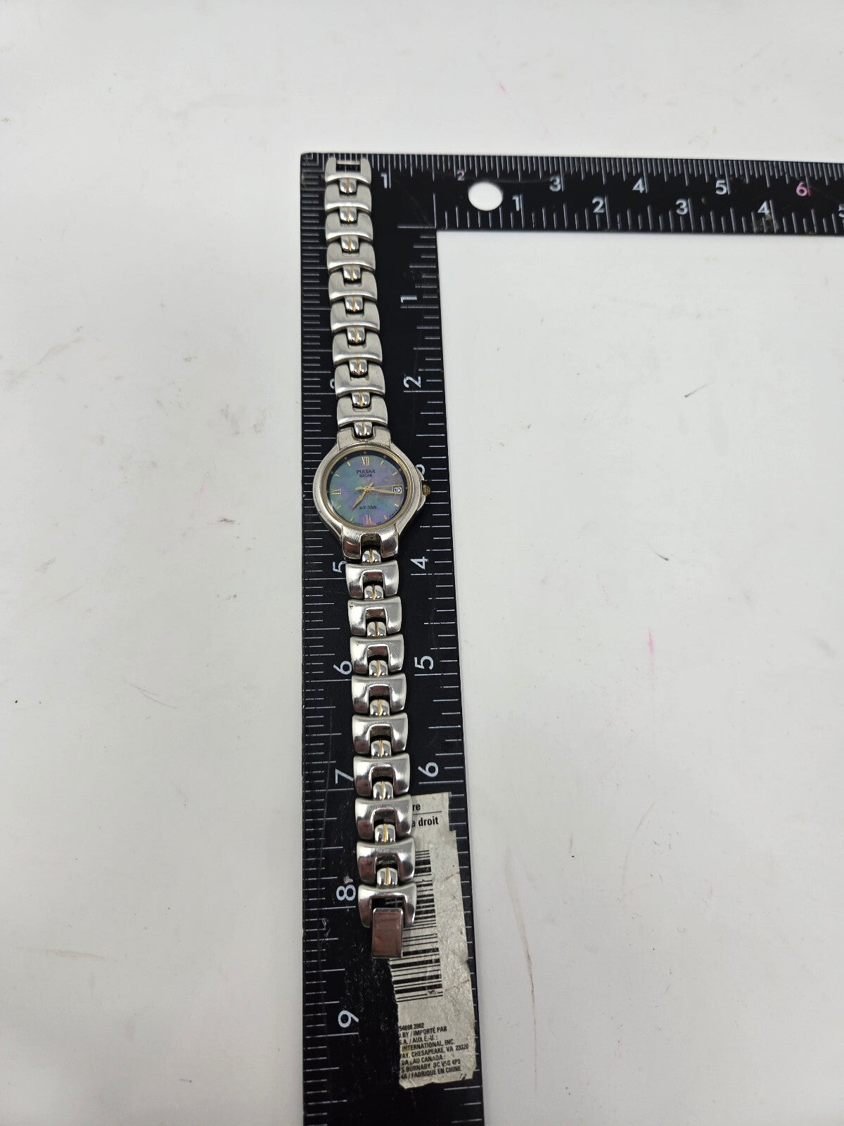 Vintage Pulsar Solar Ladies Watch – Silver Tone Link Bracelet, Blue Purple